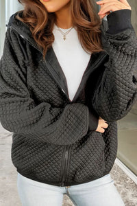 Drawstring Zip Up Long Sleeve Hooded Jacket Trandify Deal