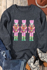 Sequin Nutcracker Round Neck Long Sleeve Sweatshirt Trandify Deal