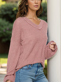 Dropped Shoulder Long Sleeve Knit Top Trandify Deal