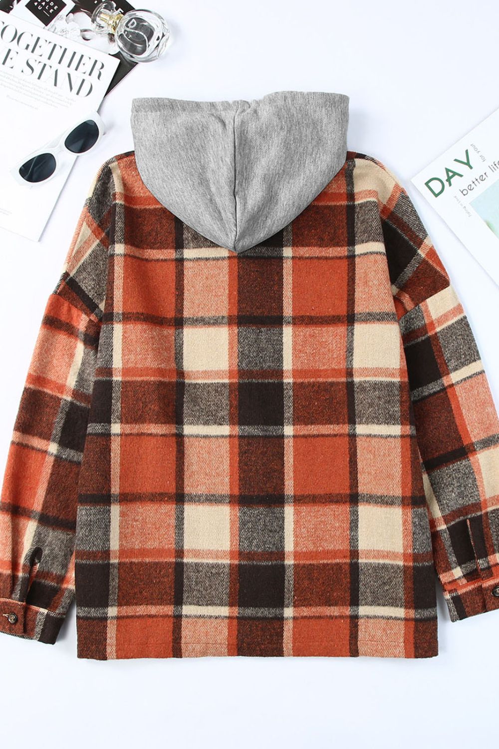 Plaid Button Up Hooded Shacket Trandify Deal