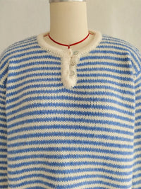 Women's Striped Button Sweater - Long Sleeve Knit Top