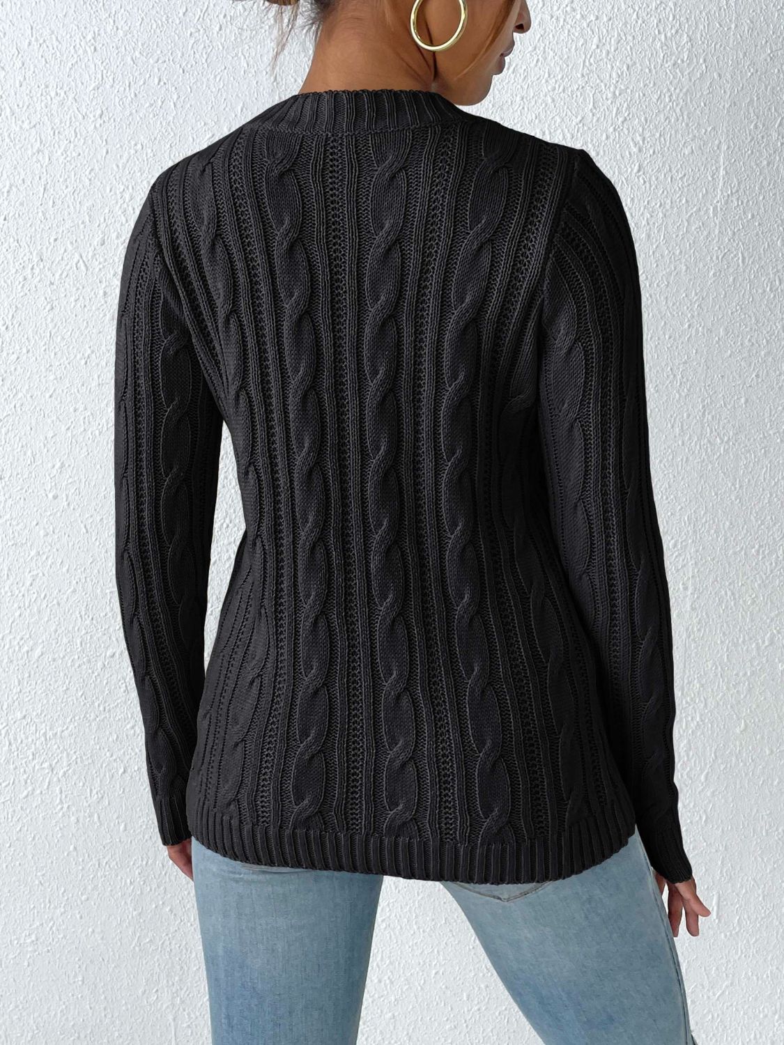 Cable-Knit Heart Round Neck Long Sleeve Sweater Trandify Deal