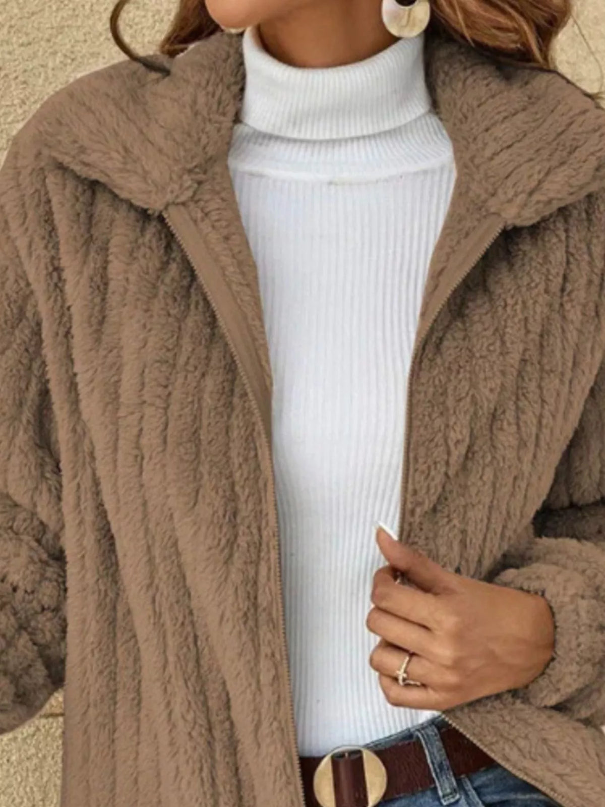 Plus Size Textured Zip Jacket for Women | Casual Long Sleeve