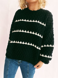Contrast Stripes Round Neck Long Sleeve Sweater Trandify Deal