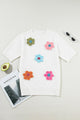 Flower Round Neck Short Sleeve Sweater Trandify deal