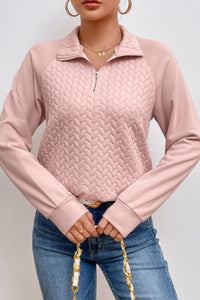 Textured Quarter Zip Long Sleeve Sweatshirt Trandify Deal