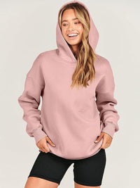 Dropped Shoulder Long Sleeve Hoodie Trandify Deal