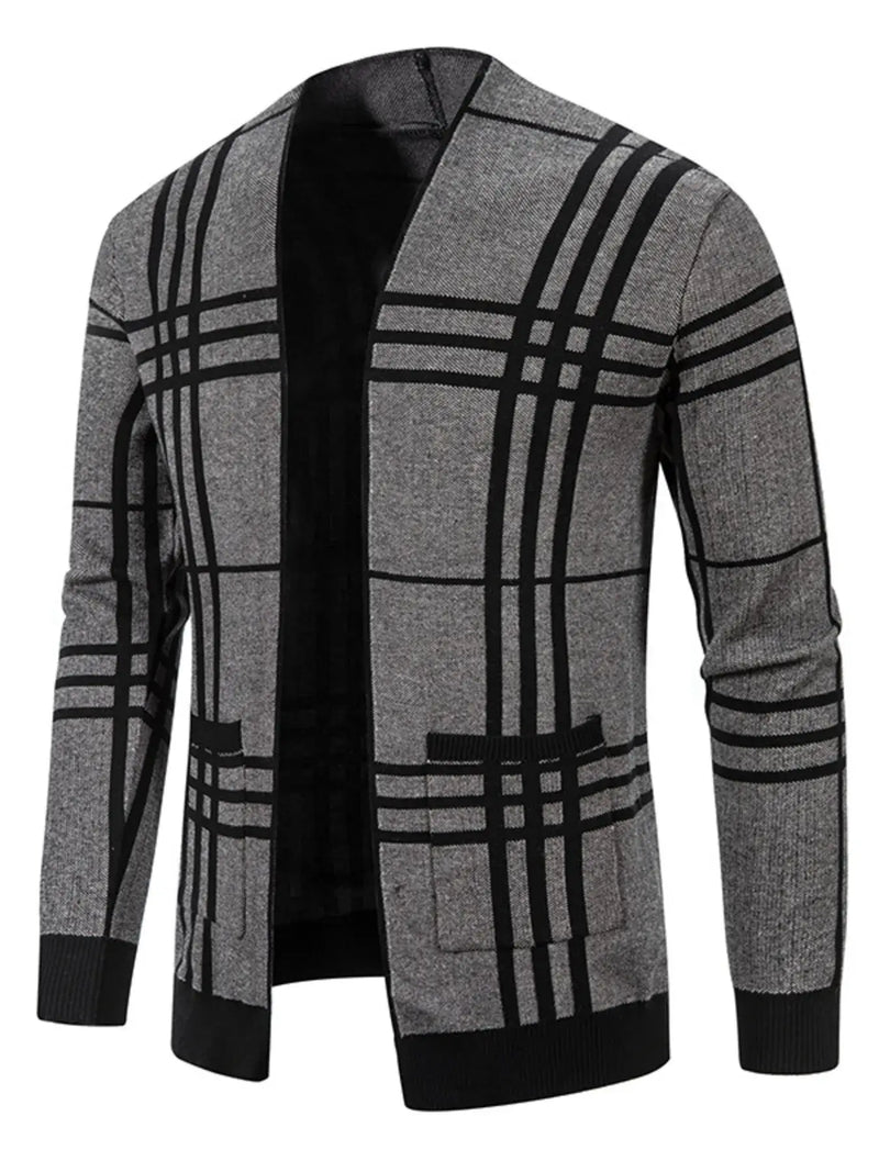Men’s Plus Size Plaid Cardigan – Buffalo Check Open Front Long Sleeve Sweater