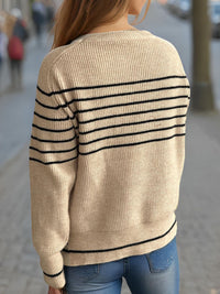 Striped Round Neck Long Sleeve Sweater Trandify Deal