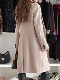 Women's Lapel Collar Long Sleeve Coat - Buttoned & Pocketed