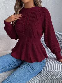 Women's Cable Knit Peplum Sweater | Cozy Acrylic Top