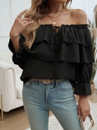 Devine Off-Shoulder Flounce Sleeve Blouse Trandify Deal
