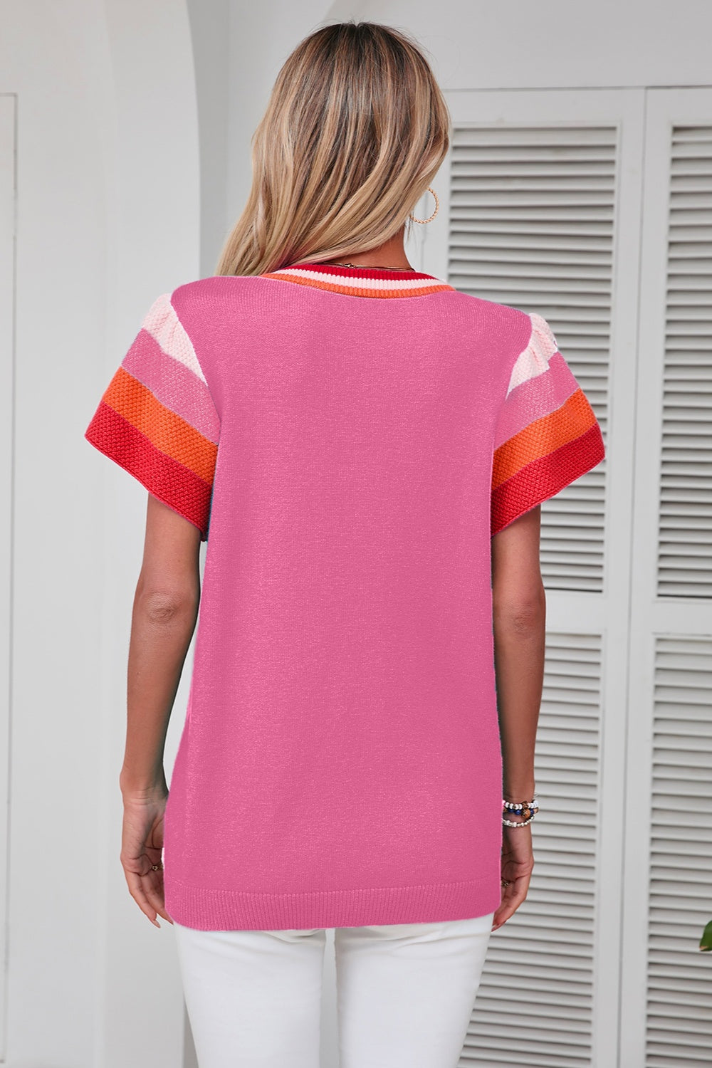 Color Block Round Neck Knit Top Trandify deal