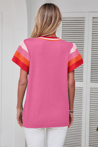Color Block Round Neck Knit Top Trandify deal