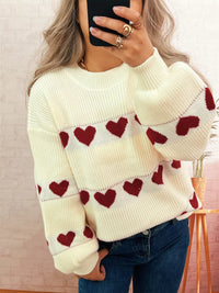 Women's Heart Pattern Sweater - Cute Dropped Shoulder Pullover