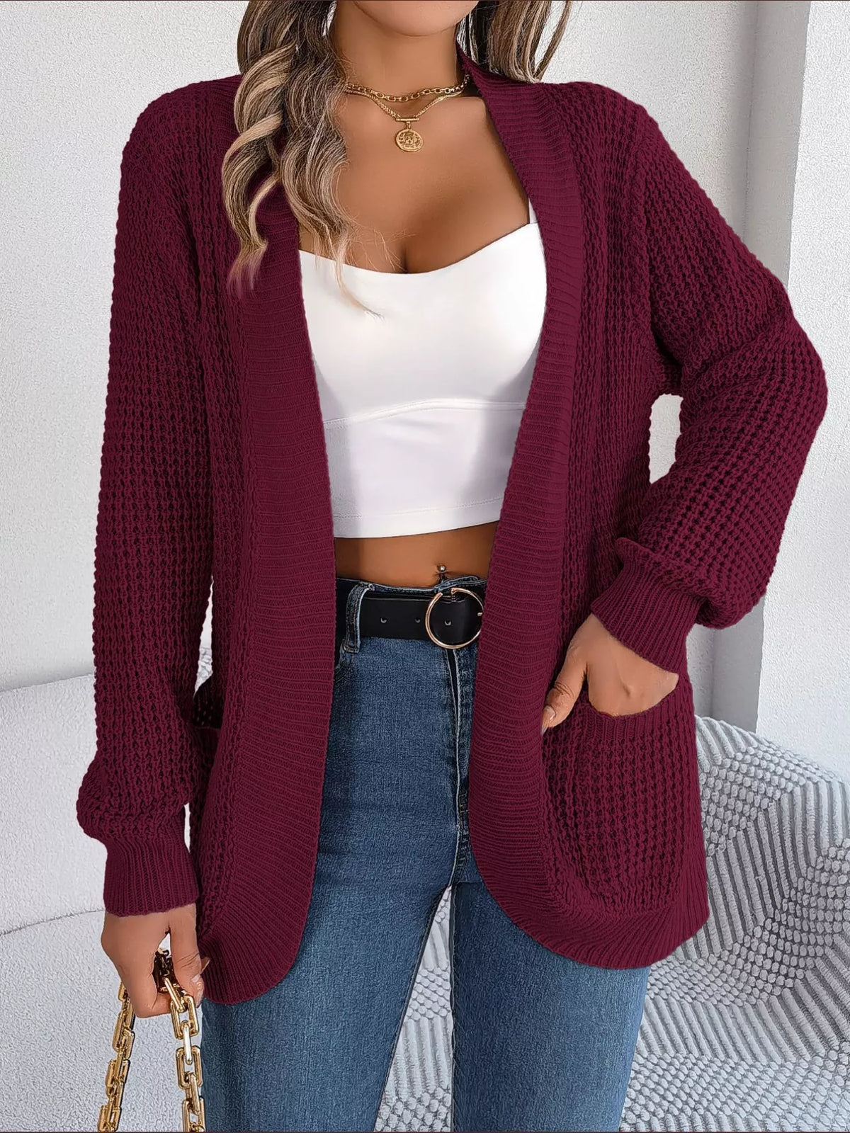 Chunky Knit Cardigan with Pockets - Open Front Women's Sweater