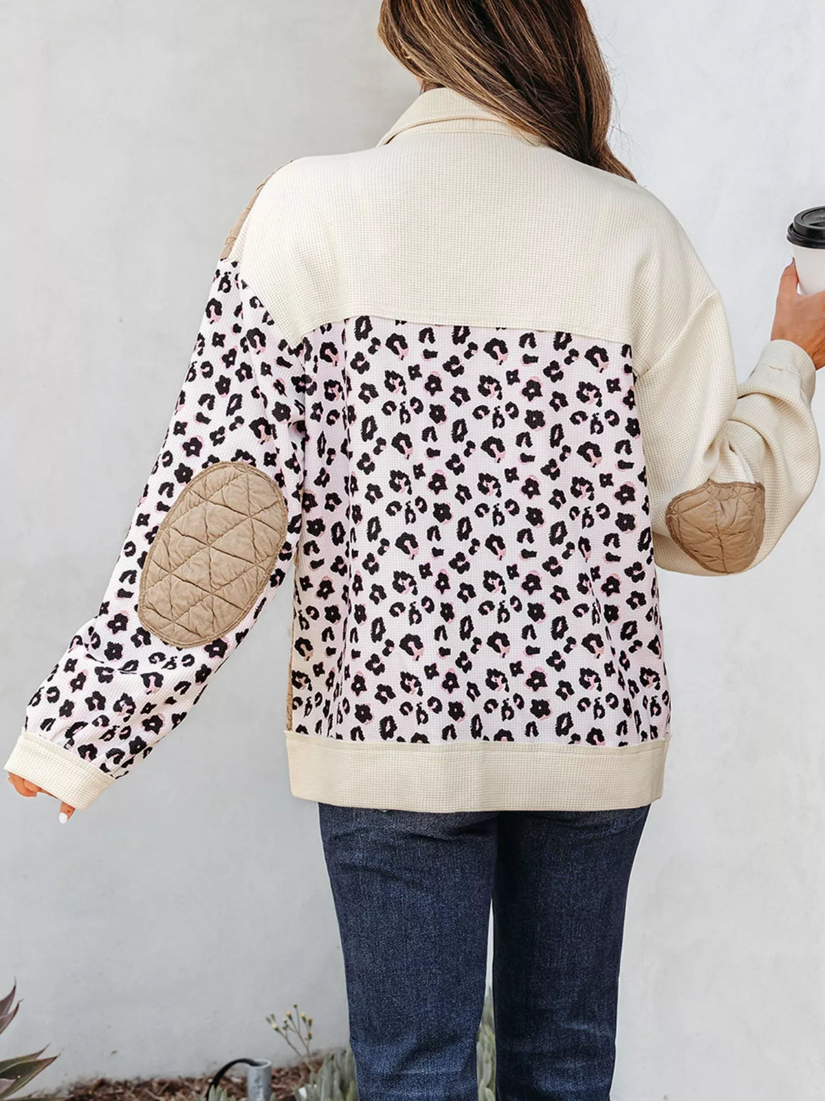 Leopard Print Quilted Jacket for Women - Cozy Waffle Textured