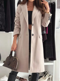Women's Lapel Collar Long Sleeve Coat - Buttoned & Pocketed
