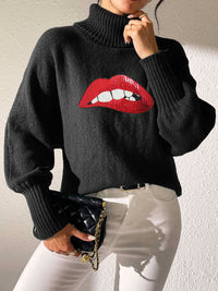 Lip Turtleneck Long Sleeve Sweater Trandify Deal