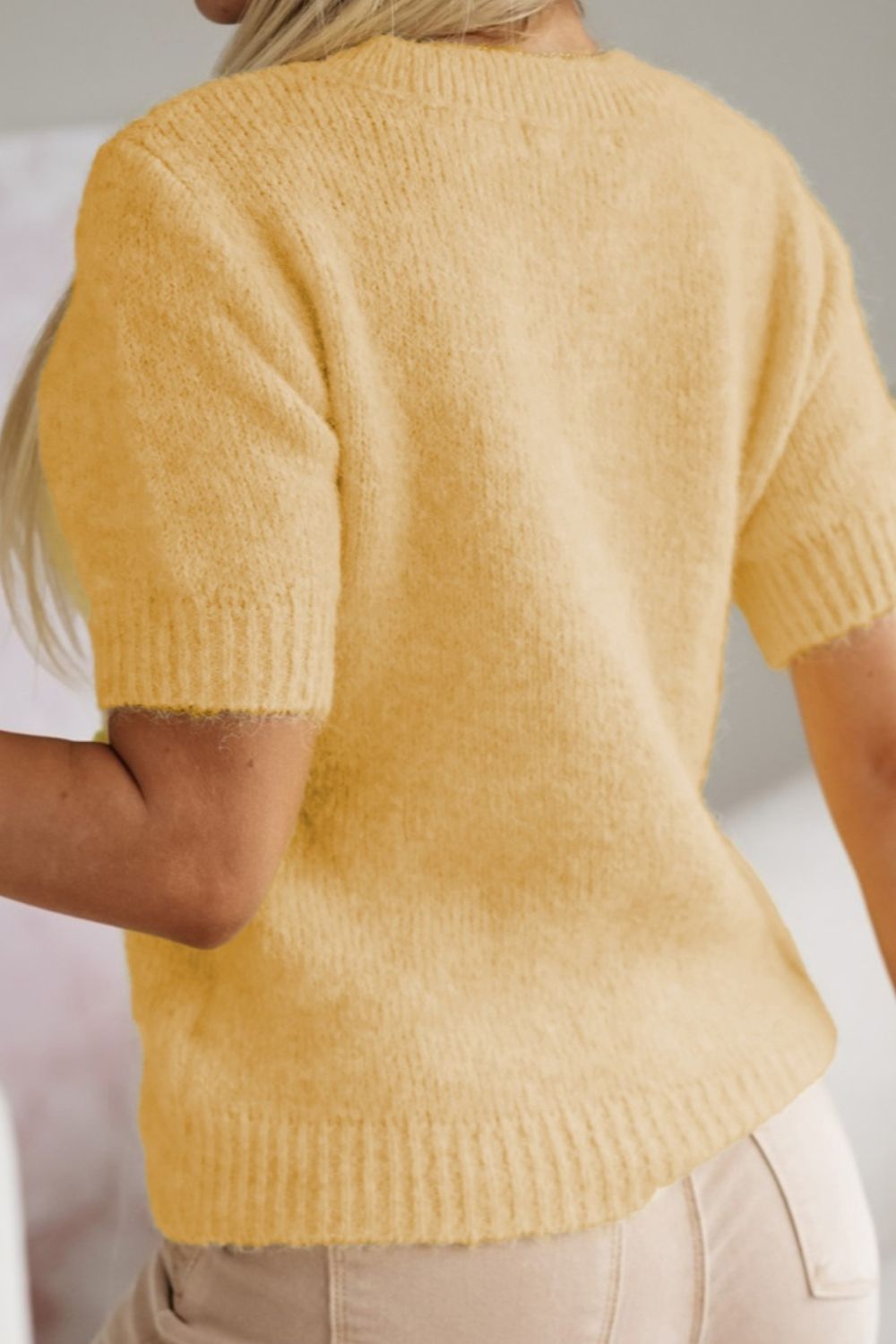 Flower Round Neck Short Sleeve Sweater Trandify deal