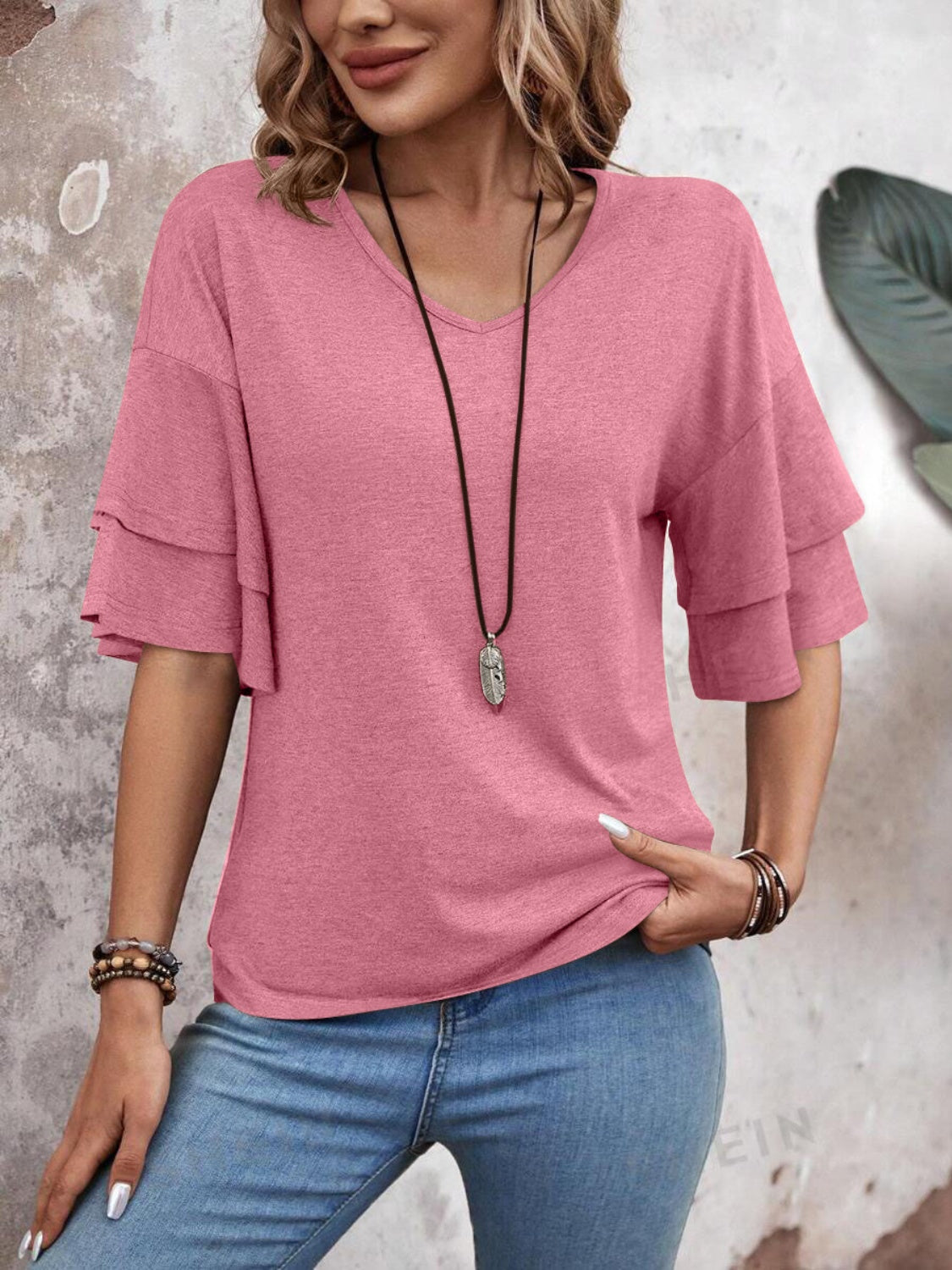 V-Neck Half Sleeve Blouse - Trandify Deal