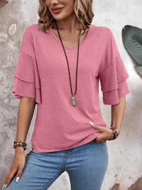 V-Neck Half Sleeve Blouse - Trandify Deal