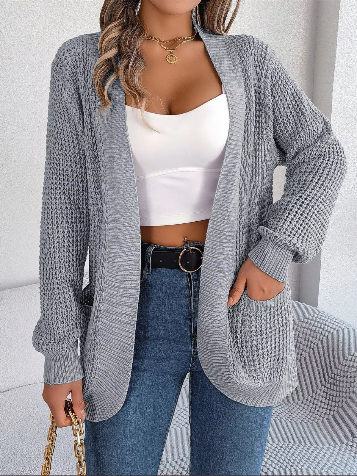 Chunky Knit Cardigan with Pockets - Open Front Women's Sweater