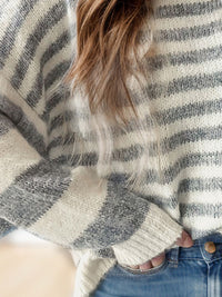 Striped Round Neck Dropped Shoulder Sweater Trandify Deal