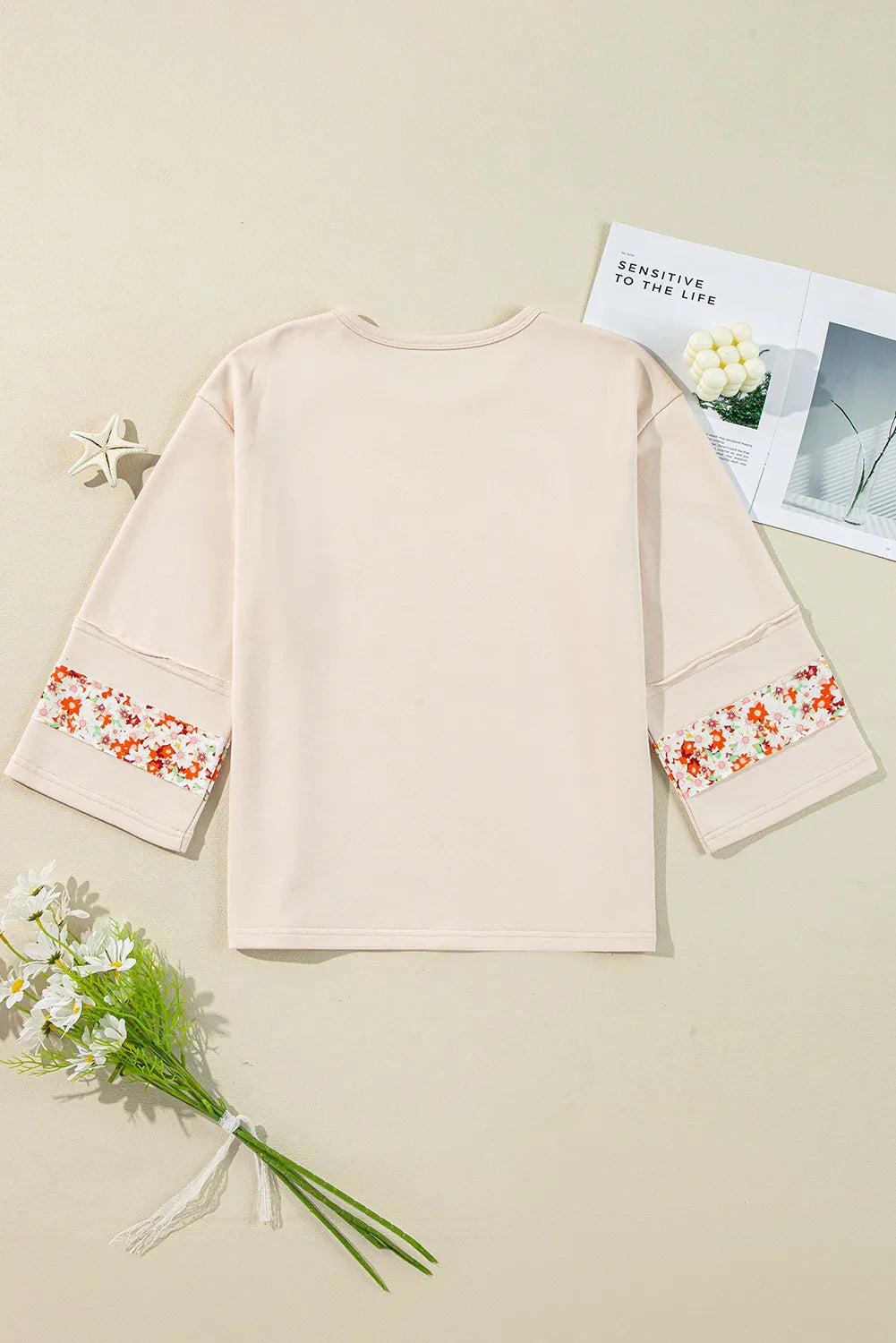 Exposed Seam Slit Floral Round Neck Blouse Trandify Deal