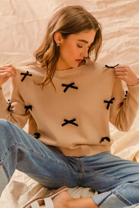 Women's Ribbon Bow Sweater | Cozy Acrylic Knit Top