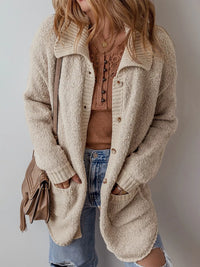 Women's Lightweight Button Up Cardigan with Pockets in beige