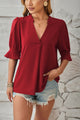 Notched Half Sleeve Blouse Trandify deal