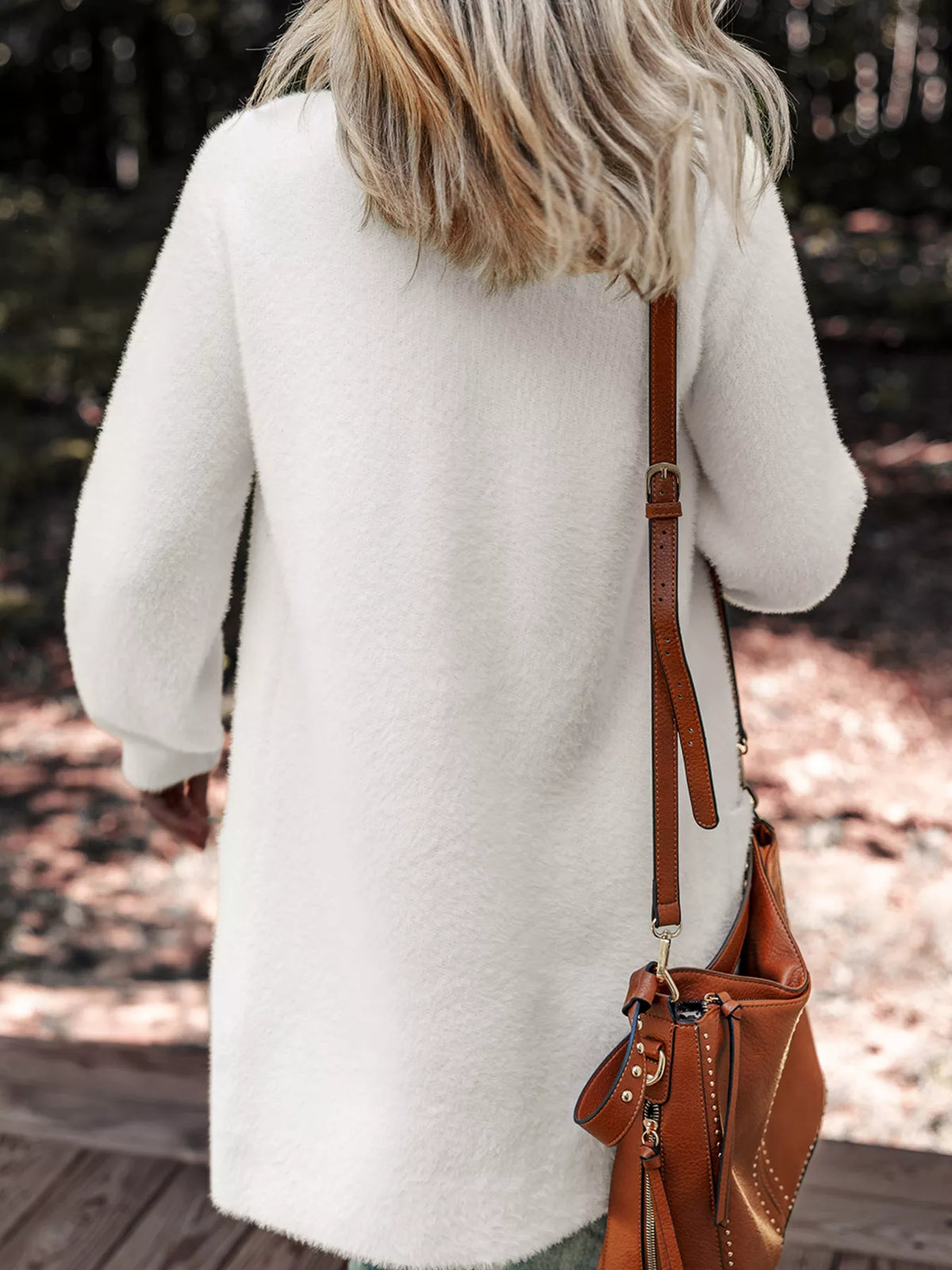 Women's Fuzzy Button Front Cardigan with Pockets - Cozy & Cute