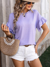 Ruffled Round Neck Short Sleeve Top Trandify deal