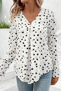 Printed V-Neck Long Sleeve Blouse Trandify Deal