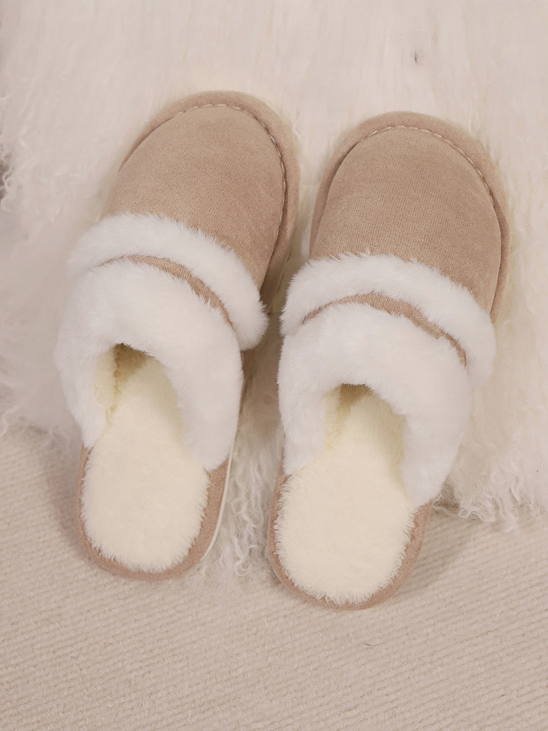 Contrast Faux Fur Round Toe Slippers Trandify Deal