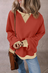 Contrast Round Neck Long Sleeve Sweatshirt Trandify Deal