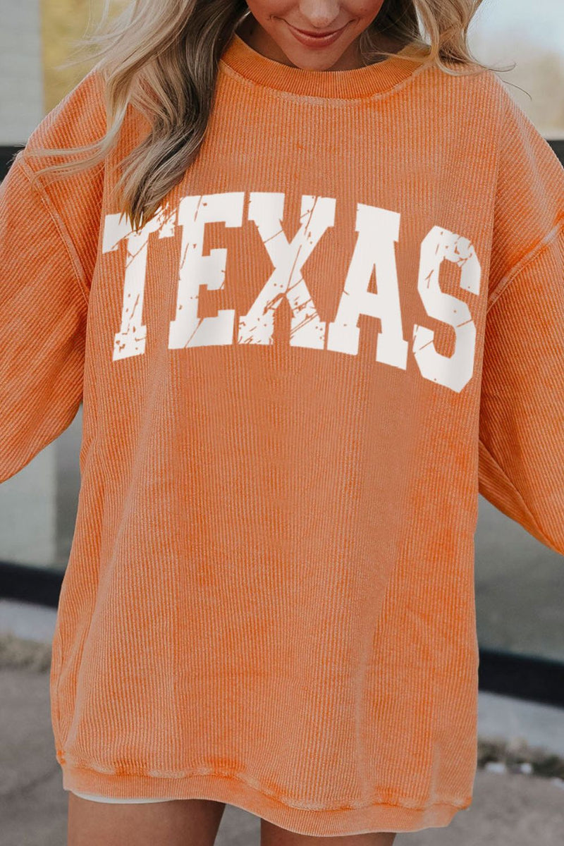 TEXAS Round Neck Long Sleeve Sweatshirt Trandify Deal