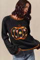 Women's Pumpkin Floral Embroidered Thanksgiving Sweater Cozy Fall Pullover