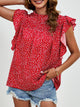 Ruffled Ditsy Floral Mock Neck Cap Sleeve Blouse Trandify deal