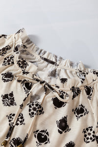 Printed Tie Neck Long Sleeve Blouse Trandify Deal