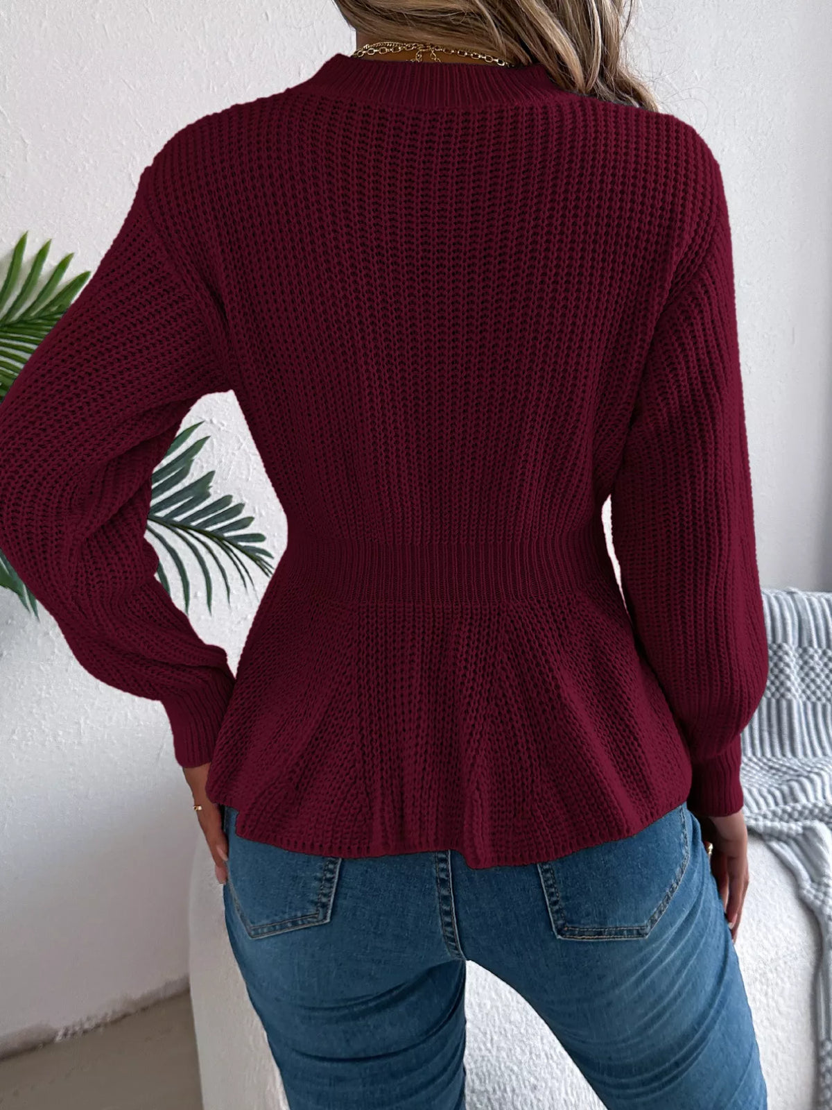 Women's Cable Knit Peplum Sweater | Cozy Acrylic Top