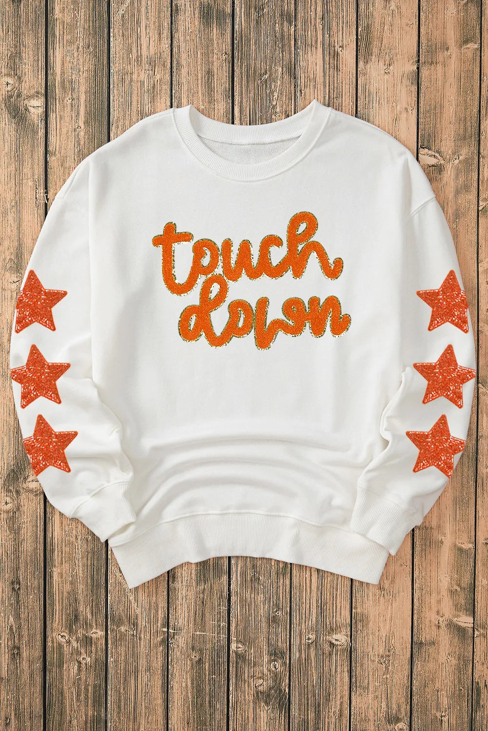 Letter & Star Round Neck Long Sleeve Sweatshirt Trandify Deal