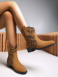 Leopard Suede Block Heel Boots Trandify Deal
