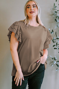 Plus Size Eyelet Round Neck Short Sleeve Blouse Trandify deal