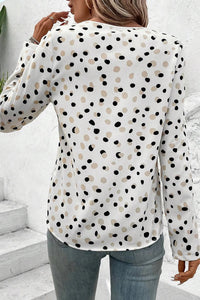 Printed V-Neck Long Sleeve Blouse Trandify Deal