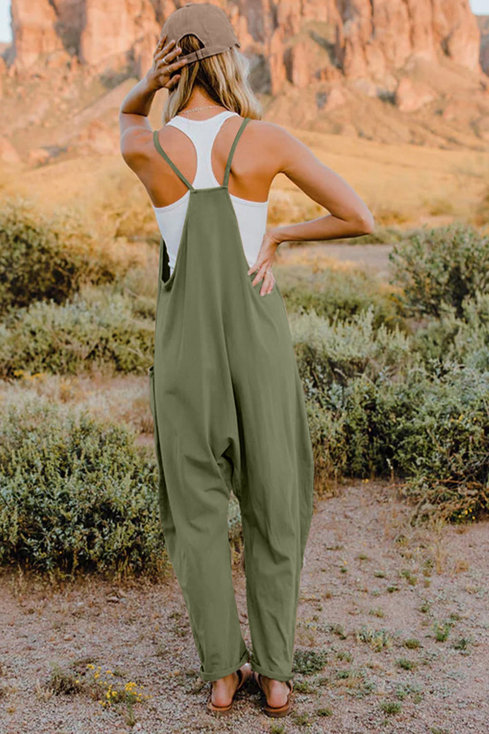 Double Take Full Size V-Neck Sleeveless Jumpsuit with Pockets - Trandify Deal