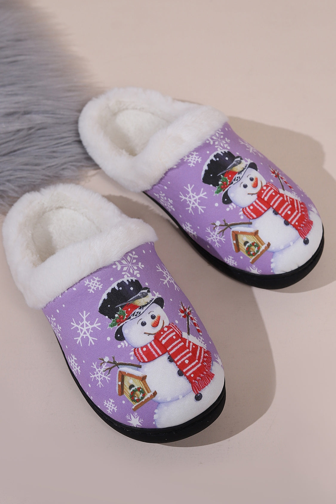 Snowman Round Toe Faux Fur Slippers Trandify Deal