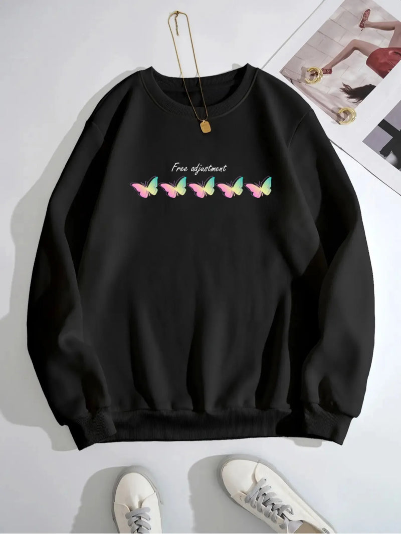 Plus Size Casual Loungewear – Cozy Butterfly Design Sweatshirt for Women