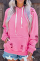 Distressed Drawstring Long Sleeve Hoodie Trandify deal